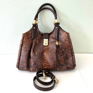 Brahmin Elisa Satchel in Embossed Snake Leather Tortoise Pecan Snake